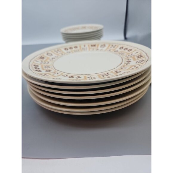 Decostone Andre Ponche Dinner Plates 10" Brown Rim Lot of 8 Floral Oven Safe - Picture 4 of 8
